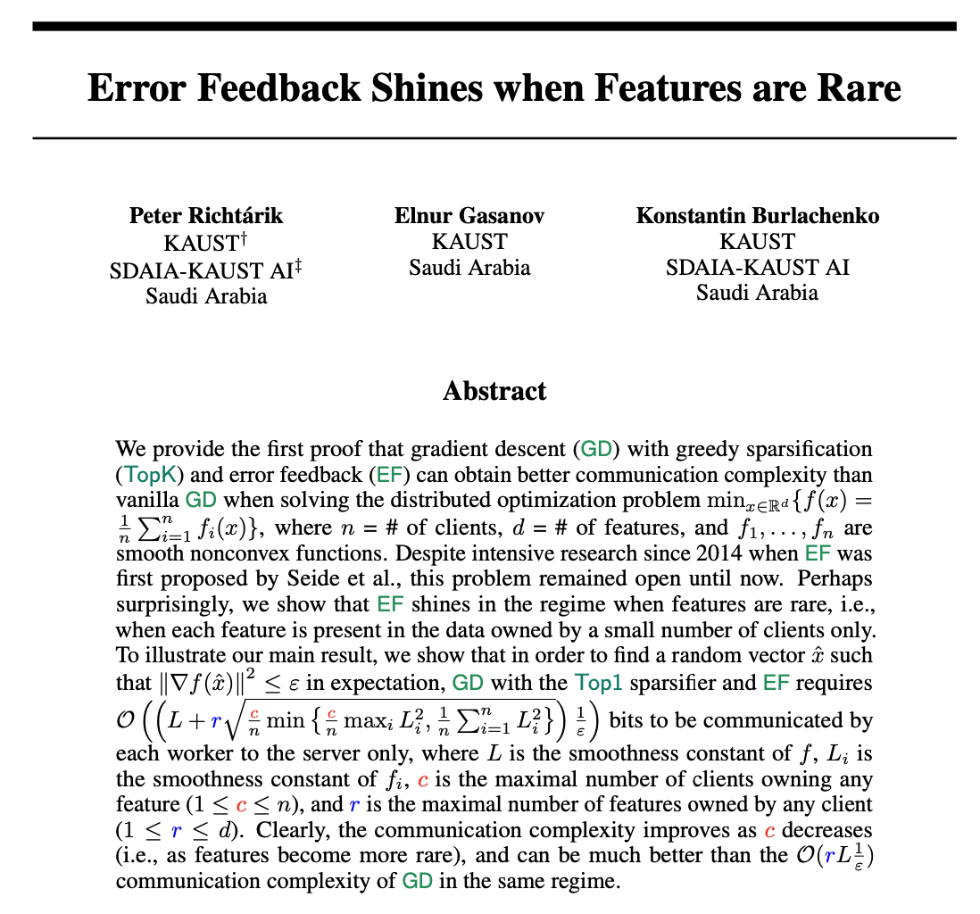 Error Feedback Shines when Features are Rare